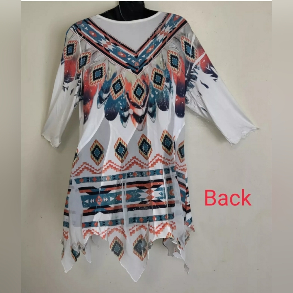 Pyramid Collection Tunic Top AZTEC Southwest Lightweight Asymmetrical SMALL - Picture 7 of 12